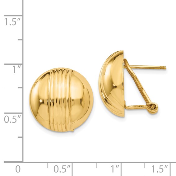14k 16mm Ribbed Domed Omega Back Post Earrings