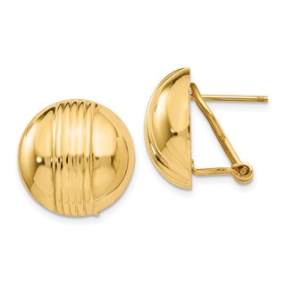 14k 16mm Ribbed Domed Omega Back Post Earrings