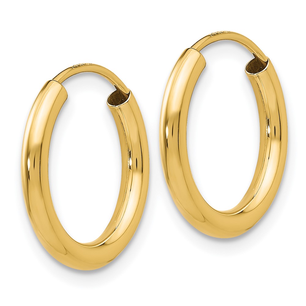 14k Polished Round Endless 2mm Hoop Earrings (H977)