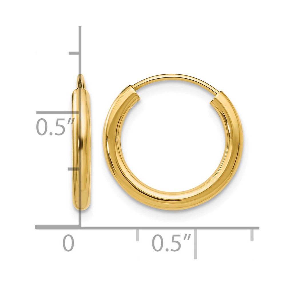 14k Polished Round Endless 2mm Hoop Earrings (H977)