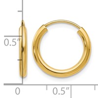 14K Yellow Gold 2x 16mm Polished Round Endless Tube Hoop Earrings view 4