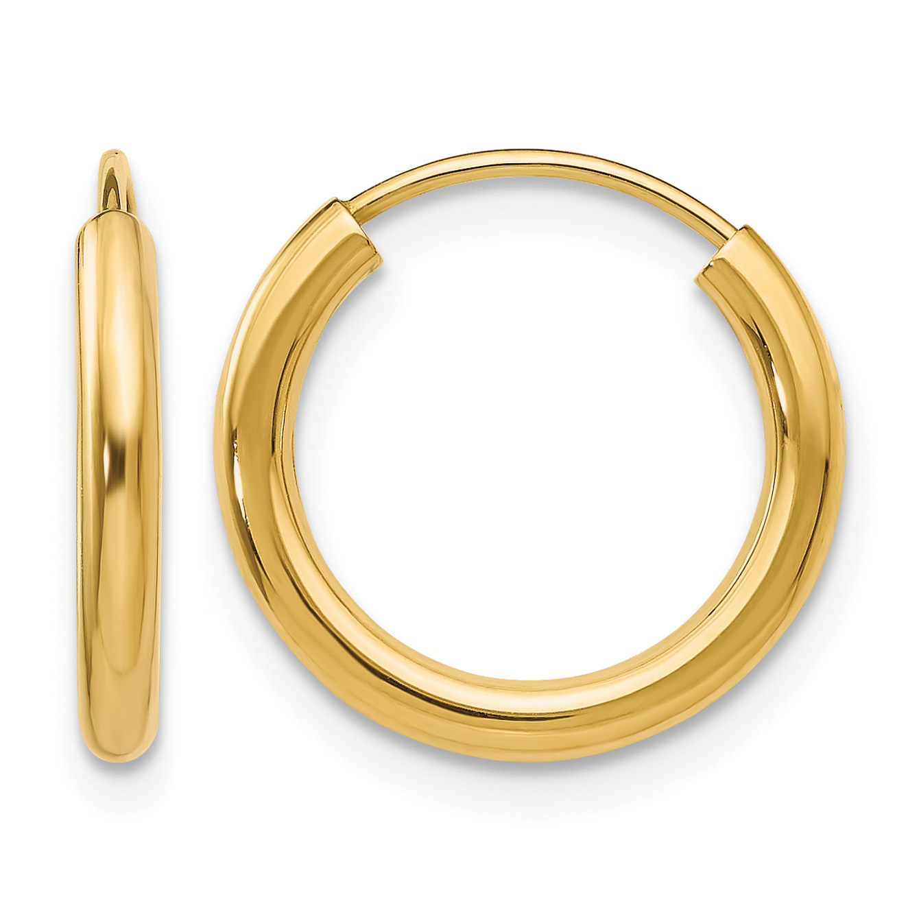 14k Polished Round Endless 2mm Hoop Earrings (H977)