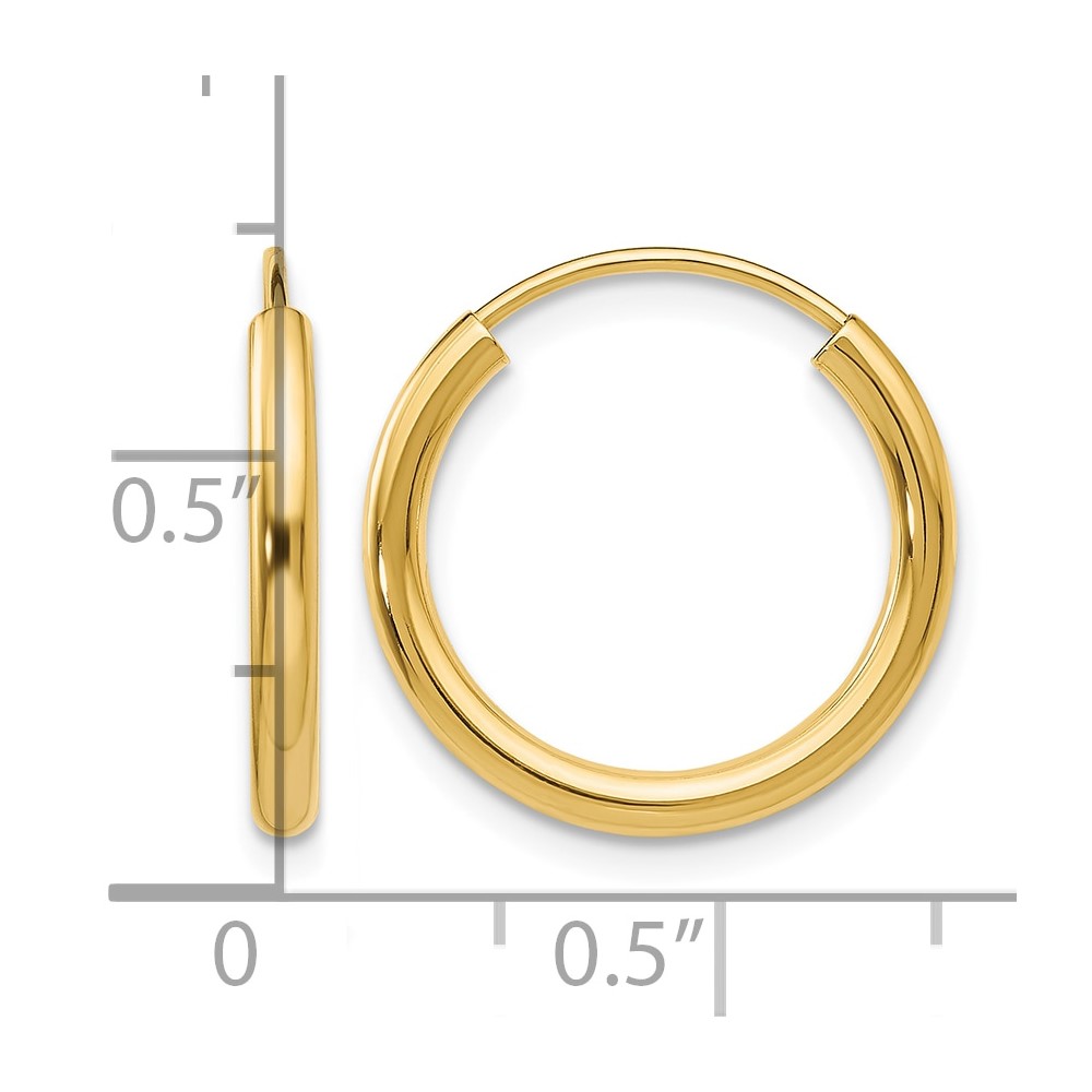 14k Polished Round Endless 2mm Hoop Earrings (H978)