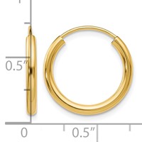 14K Yellow Gold 2x 17mm Polished Round Endless Tube Hoop Earrings view 4