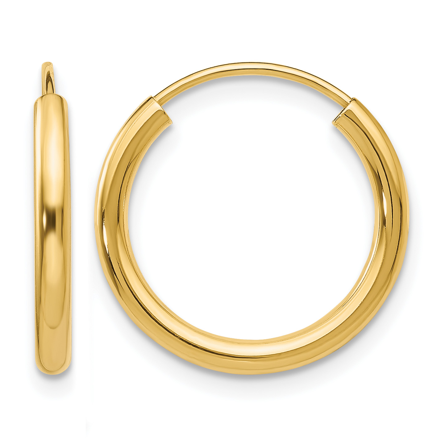 14k Polished Round Endless 2mm Hoop Earrings (H978)