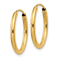14K Yellow Gold 2x 20mm Polished Round Endless Tube Hoop Earrings view 2