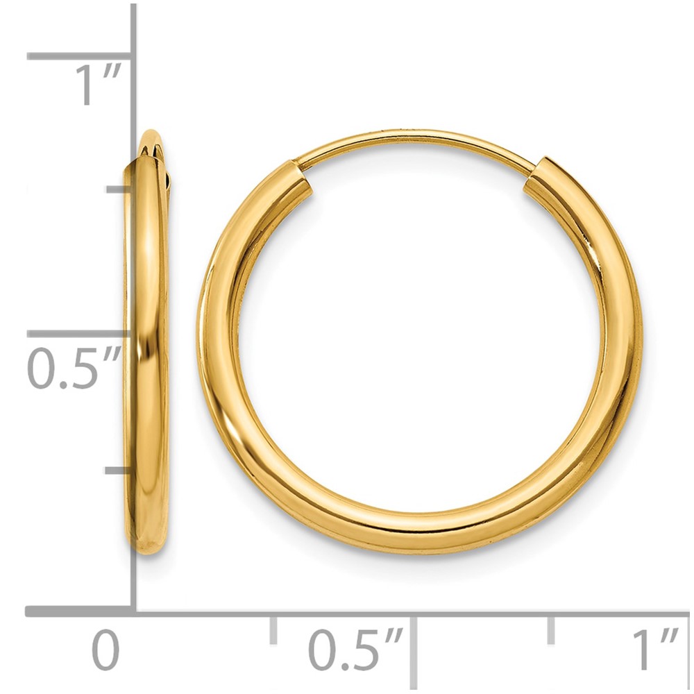 14k Polished Round Endless 2mm Hoop Earrings (H979)
