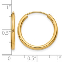 14K Yellow Gold 2x 20mm Polished Round Endless Tube Hoop Earrings view 4