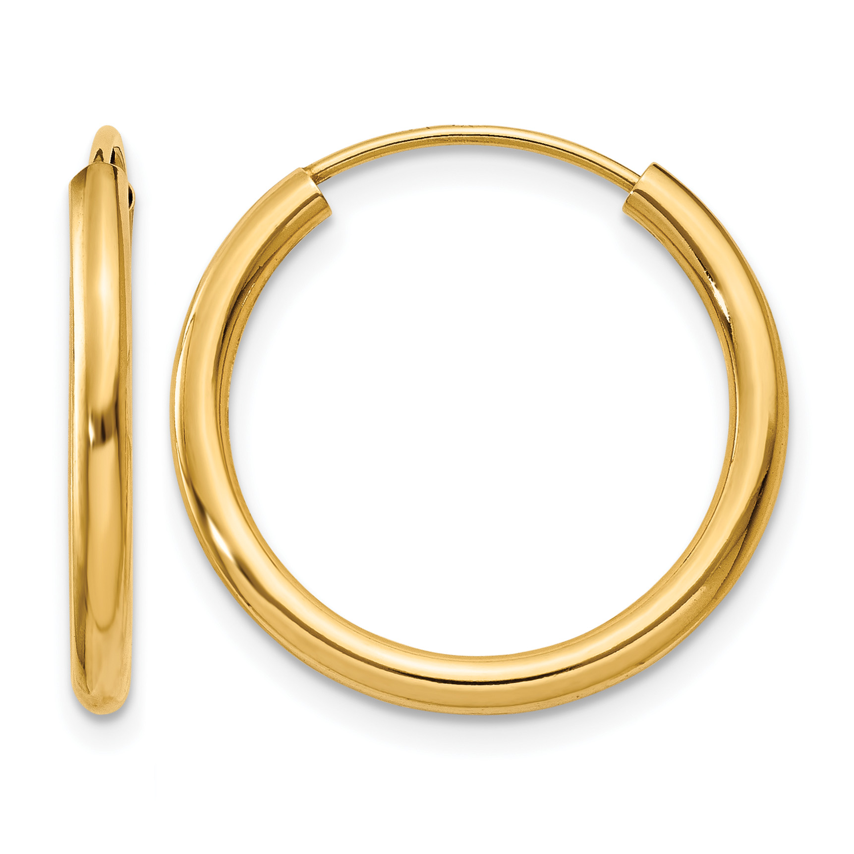 14k Polished Round Endless 2mm Hoop Earrings (H979)