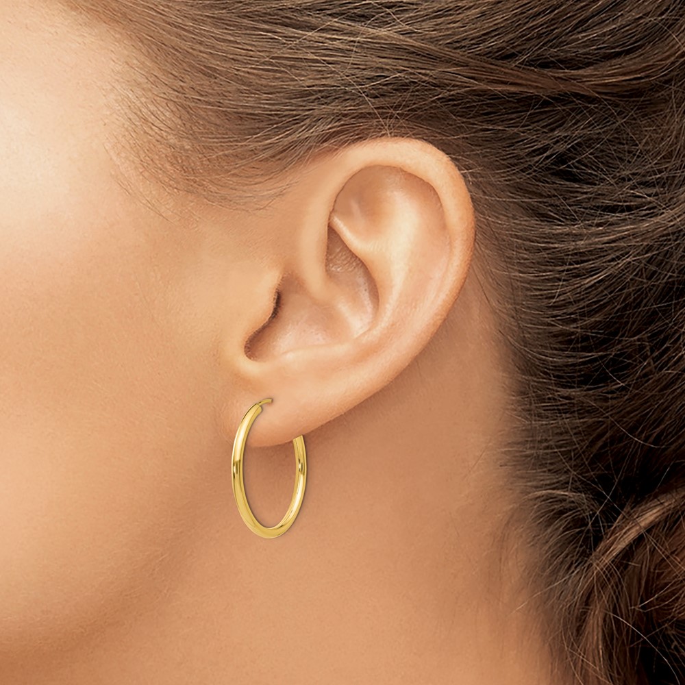 14k Polished Round Endless 2mm Hoop Earrings (H980)