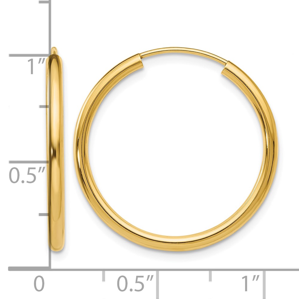 14k Polished Round Endless 2mm Hoop Earrings (H980)