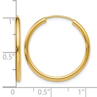 14K Yellow Gold 2x 25mm Polished Round Endless Tube Hoop Earrings view 4
