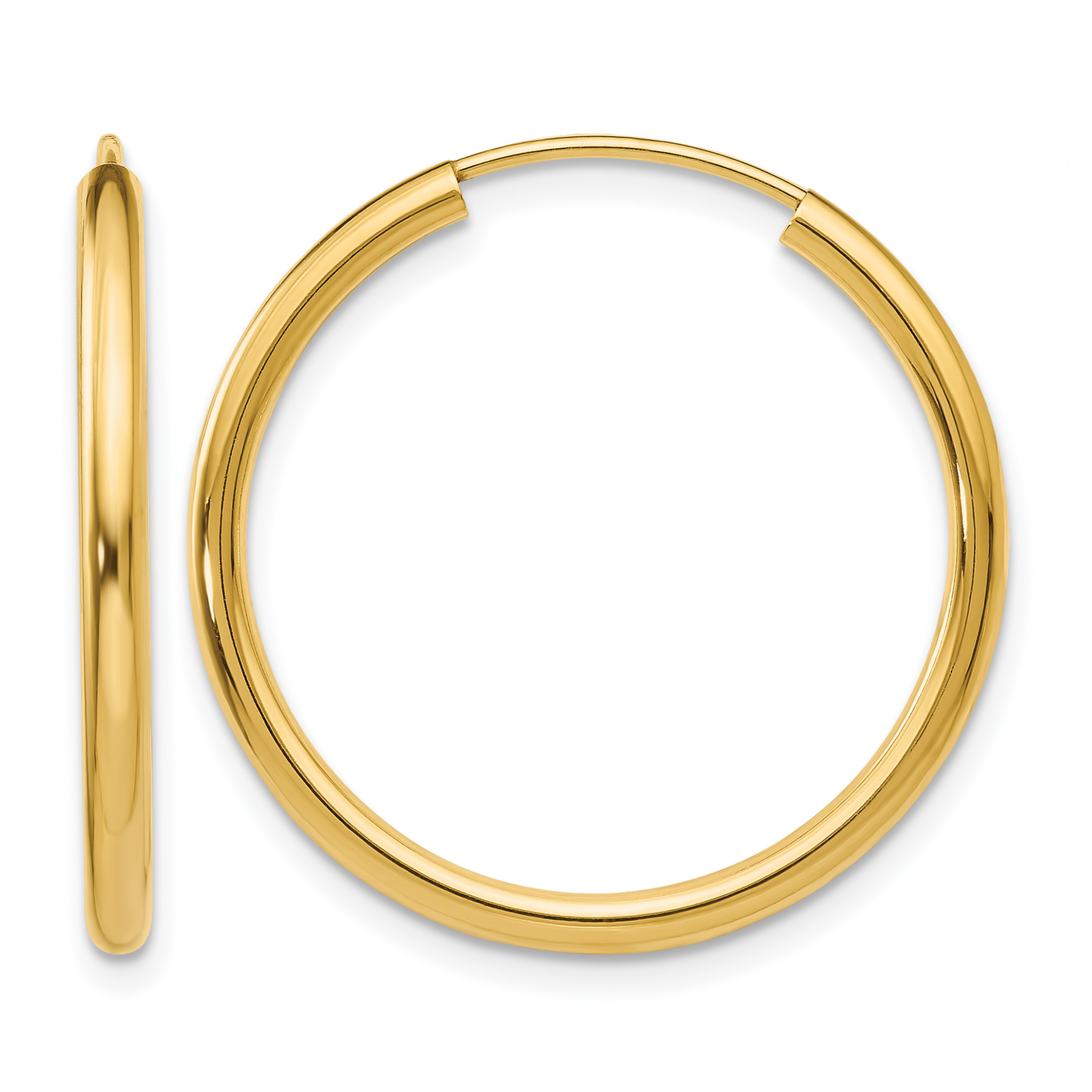 14k Polished Round Endless 2mm Hoop Earrings (H980)