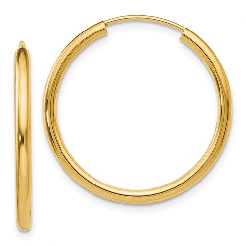 14k Polished Round Endless 2mm Hoop Earrings