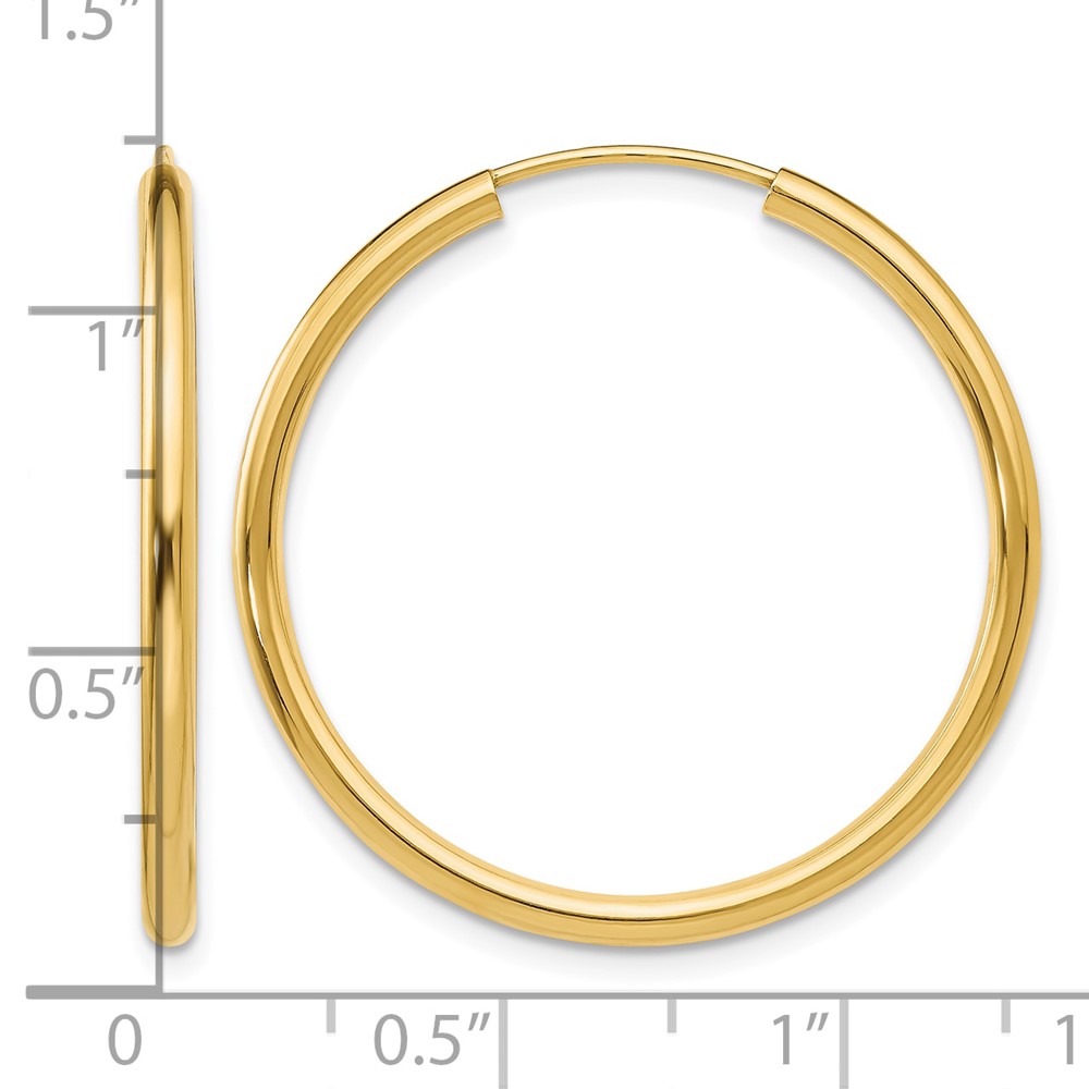 14k Polished Round Endless 2mm Hoop Earrings (H981)