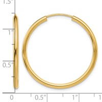 14K 2x30mm Polished Round Endless Tube Hoop Earrings view 4