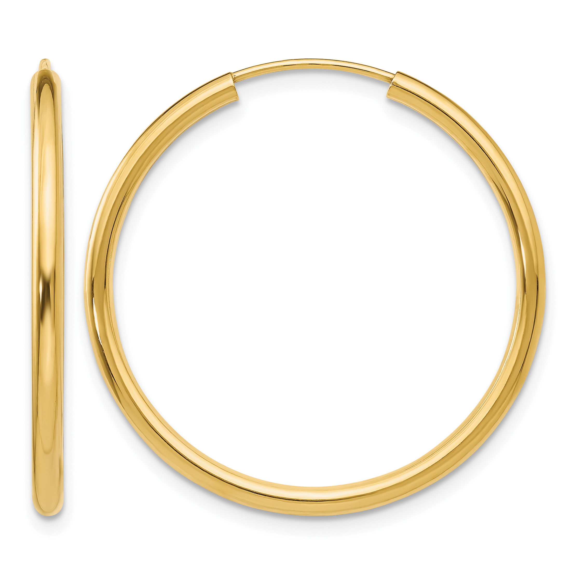 14k Polished Round Endless 2mm Hoop Earrings (H981)