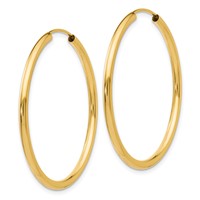 14K Yellow Gold 2x 35mm Polished Round Endless Tube Hoop Earrings view 2