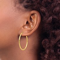 14K Yellow Gold 2x 35mm Polished Round Endless Tube Hoop Earrings view 3