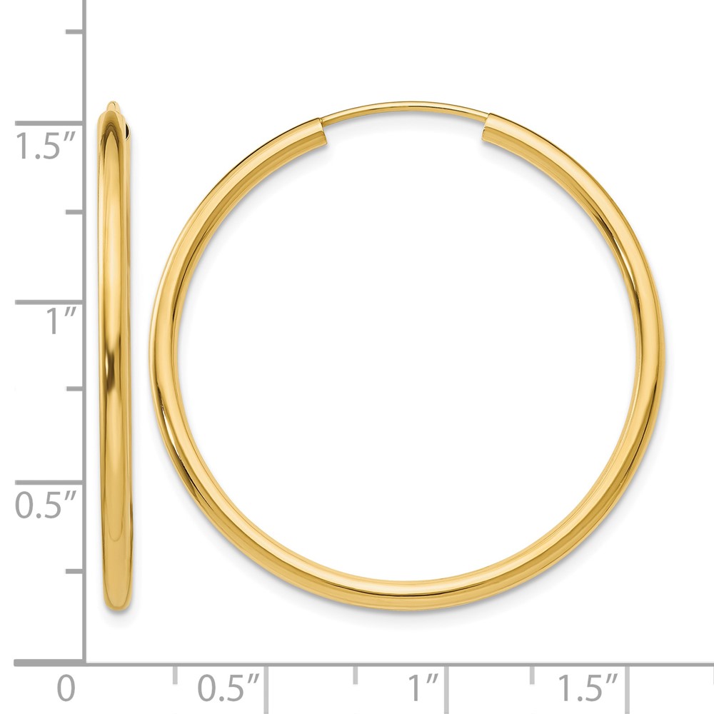 14k Polished Round Endless 2mm Hoop Earrings (H982)