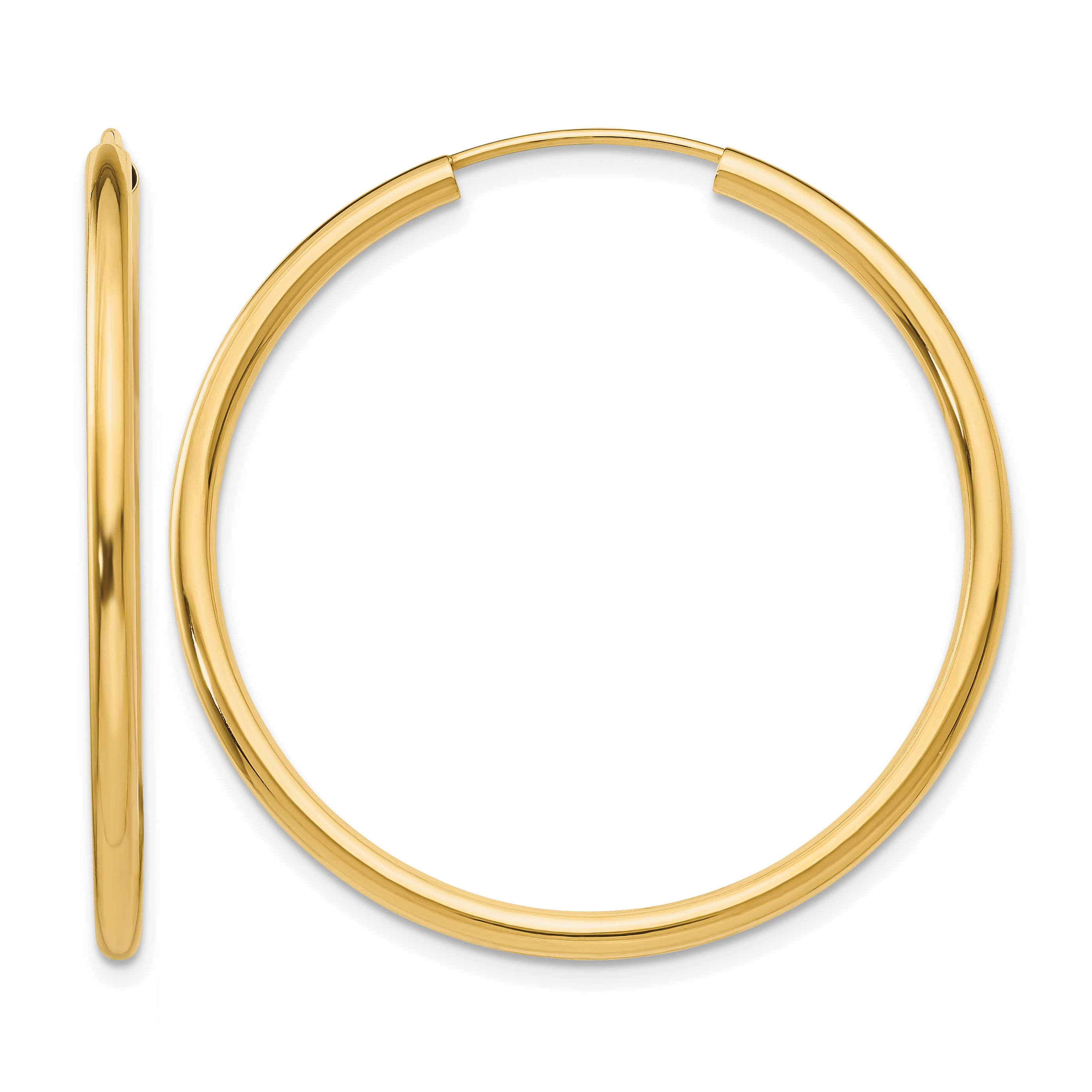 14k Polished Round Endless 2mm Hoop Earrings (H982)