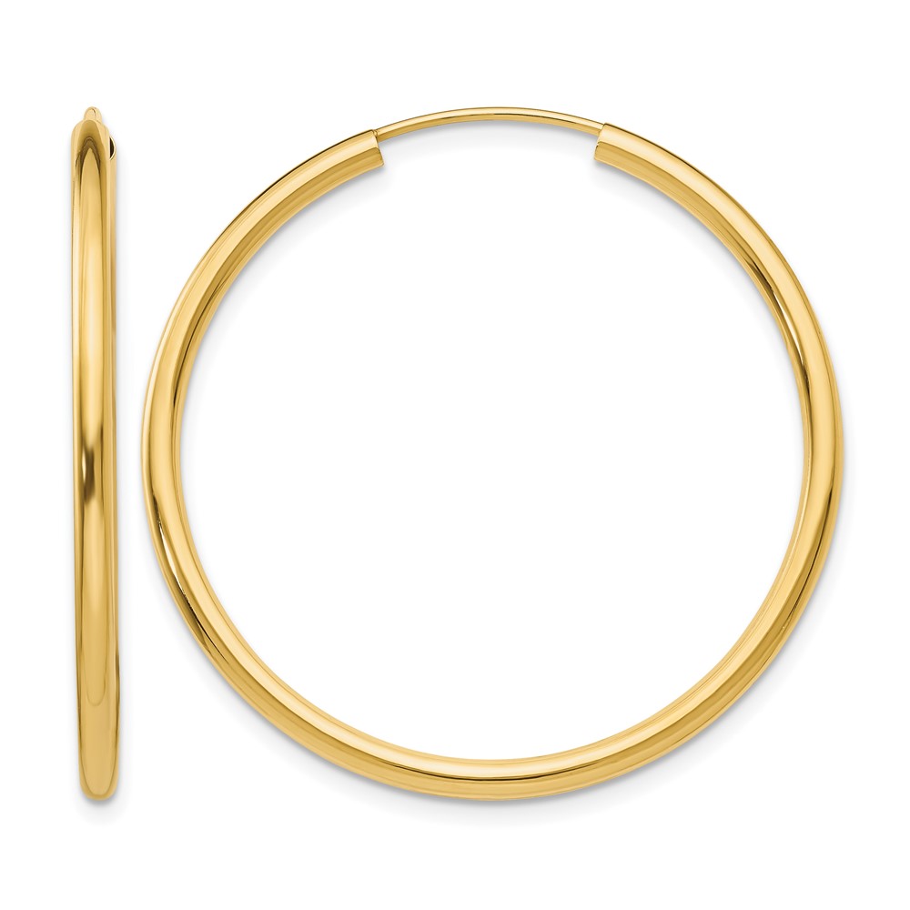 14k Polished Round Endless 2mm Hoop Earrings (H982)