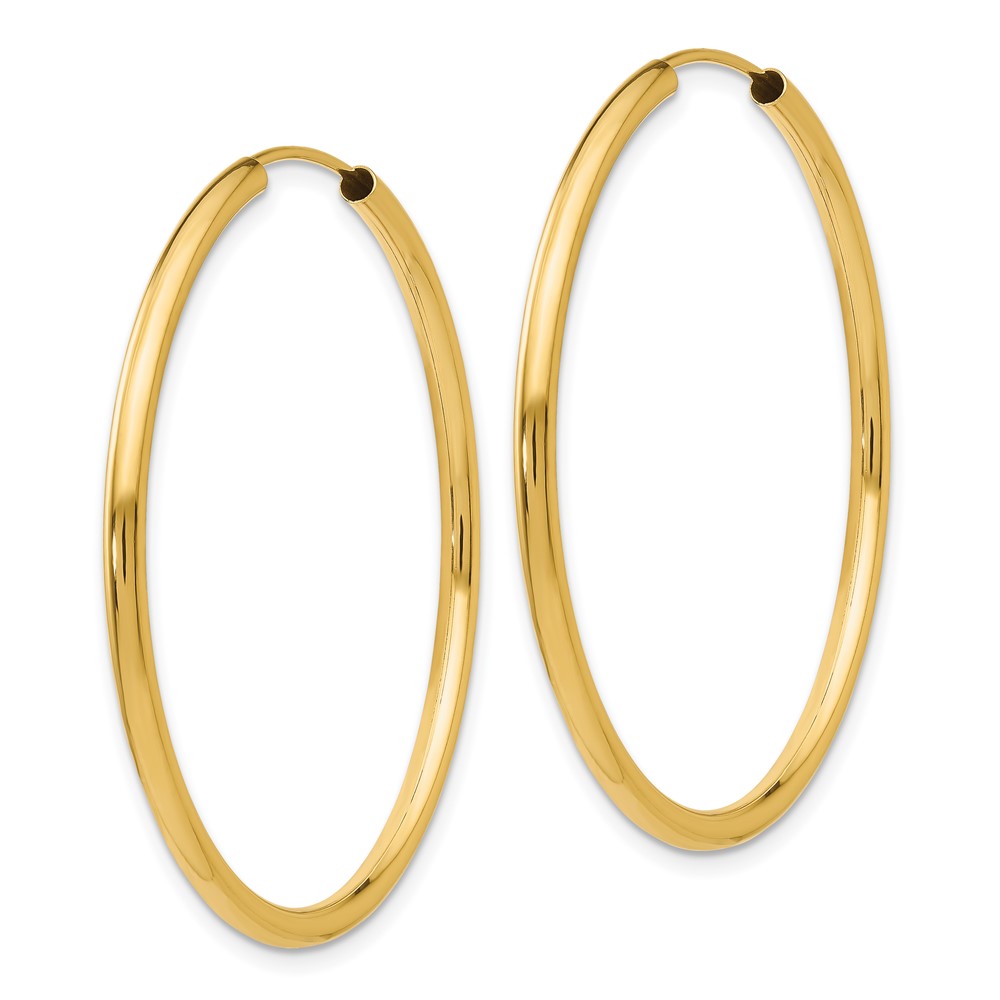 14k 14kt Yellow Gold Polished Round Endless 2mm Hoop Earrings 33mm X ...