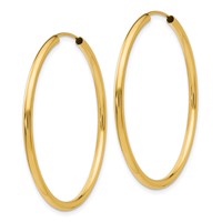 14K Yellow Gold 2x 40mm Polished Round Endless Tube Hoop Earrings view 2