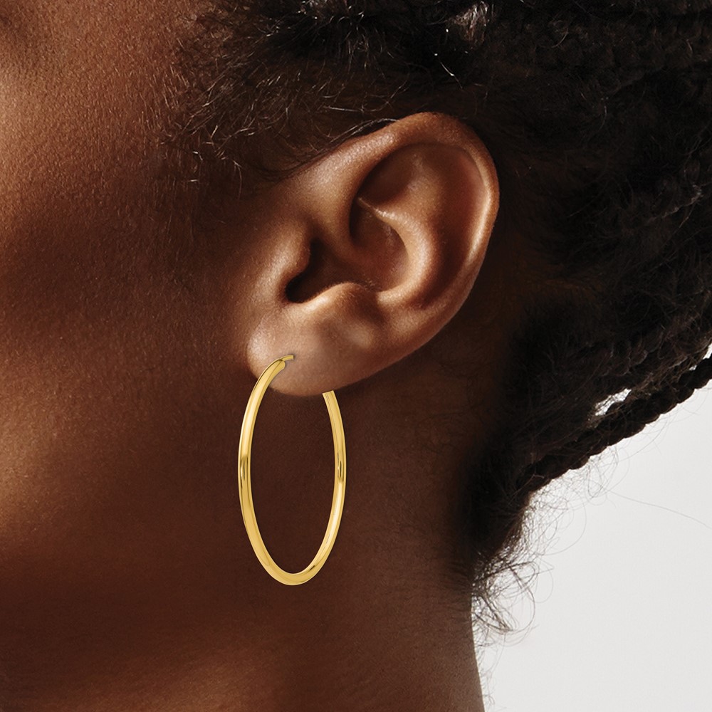 14k Polished Round Endless 2mm Hoop Earrings (H983)