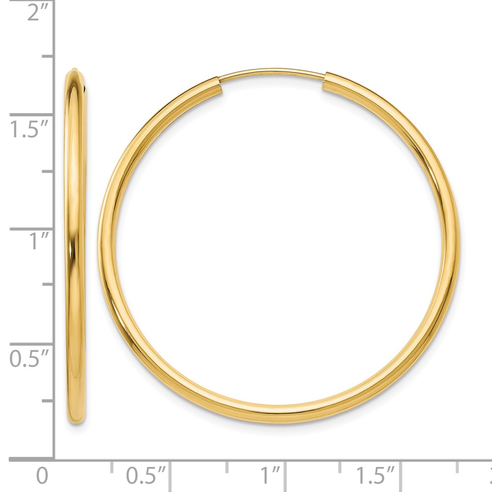 14k Polished Round Endless 2mm Hoop Earrings (H983)