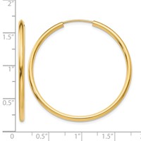 14K Yellow Gold 2x 40mm Polished Round Endless Tube Hoop Earrings view 4