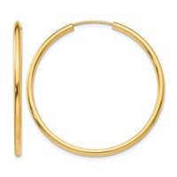 14K Yellow Gold 2x 40mm Polished Round Endless Tube Hoop Earrings view 1
