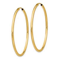 14K Yellow Gold 2x 45mm Polished Round Endless Tube Hoop Earrings view 2