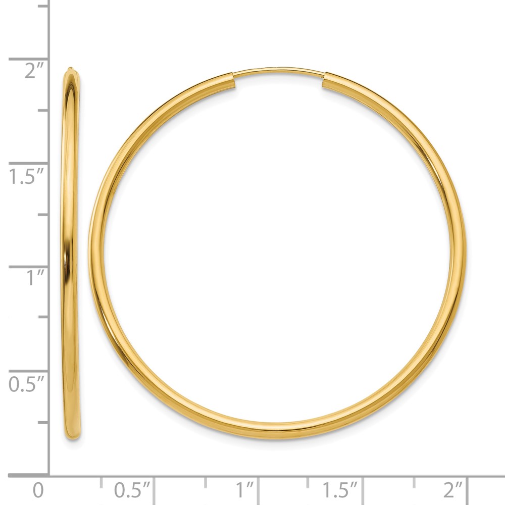 14k Polished Round Endless 2mm Hoop Earrings (H984)