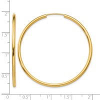 14K Yellow Gold 2x 45mm Polished Round Endless Tube Hoop Earrings view 4