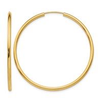 14K Yellow Gold 2x 45mm Polished Round Endless Tube Hoop Earrings view 1