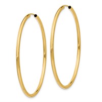 14K Yellow Gold 2x 50mm Polished Round Endless Tube Hoop Earrings view 2