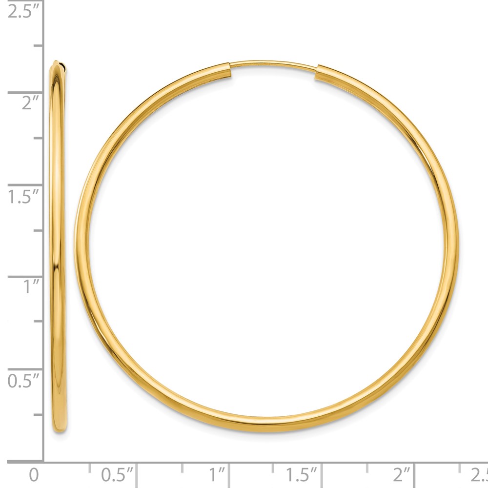 14k Polished Round Endless 2mm Hoop Earrings (H985)