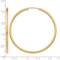 14K Yellow Gold 2x 50mm Polished Round Endless Tube Hoop Earrings view 4
