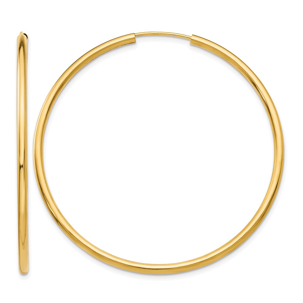 14k Polished Round Endless 2mm Hoop Earrings (H985)