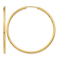 14K Yellow Gold 2x 50mm Polished Round Endless Tube Hoop Earrings view 1