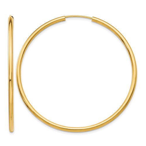 14K Yellow Gold 2x 50mm Polished Round Endless Tube Hoop Earrings