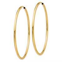 14K Yellow Gold 2x 54mm Polished Round Endless Tube Hoop Earrings view 2