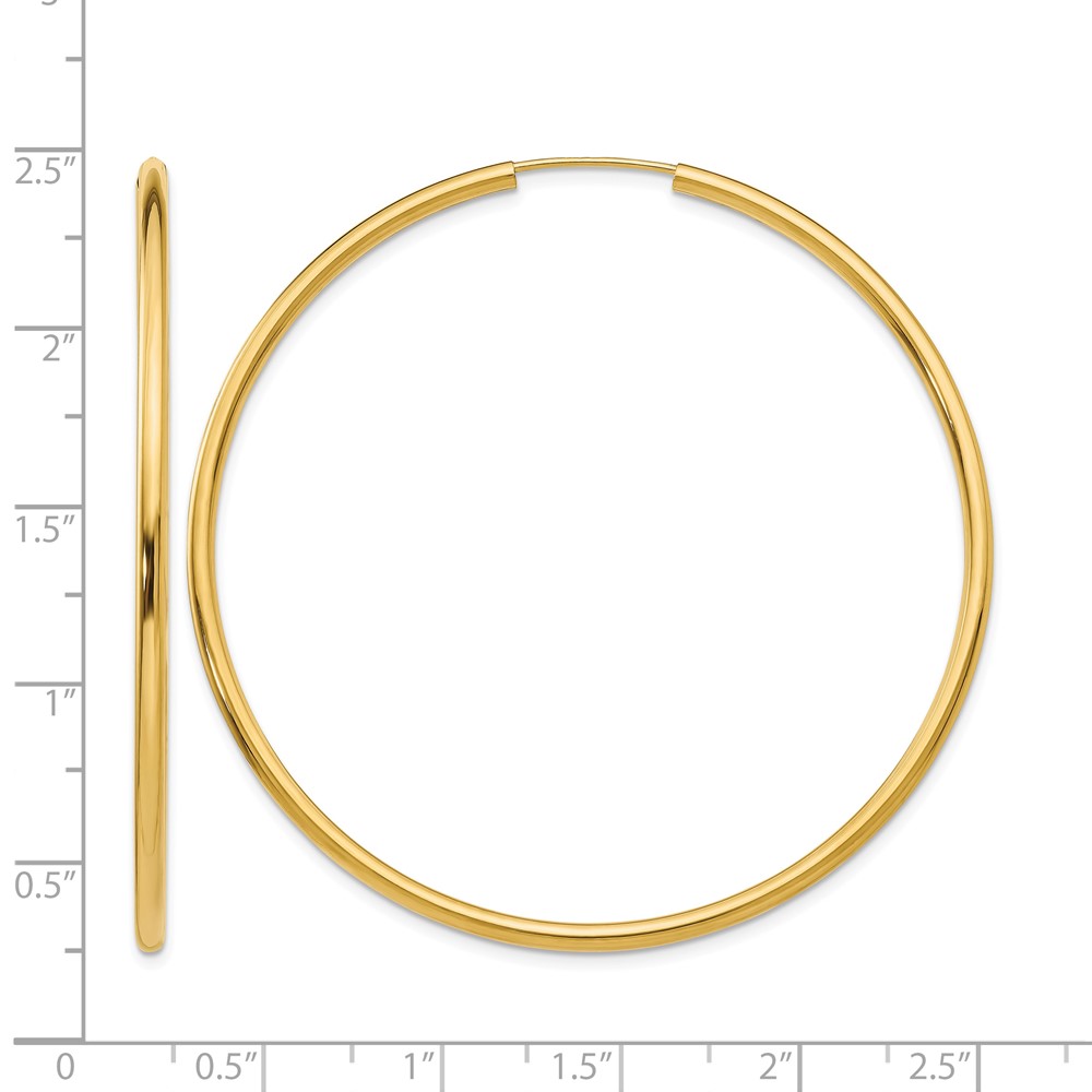 14k Polished Round Endless 2mm Hoop Earrings (H986)