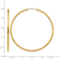 14K Yellow Gold 2x 54mm Polished Round Endless Tube Hoop Earrings view 4