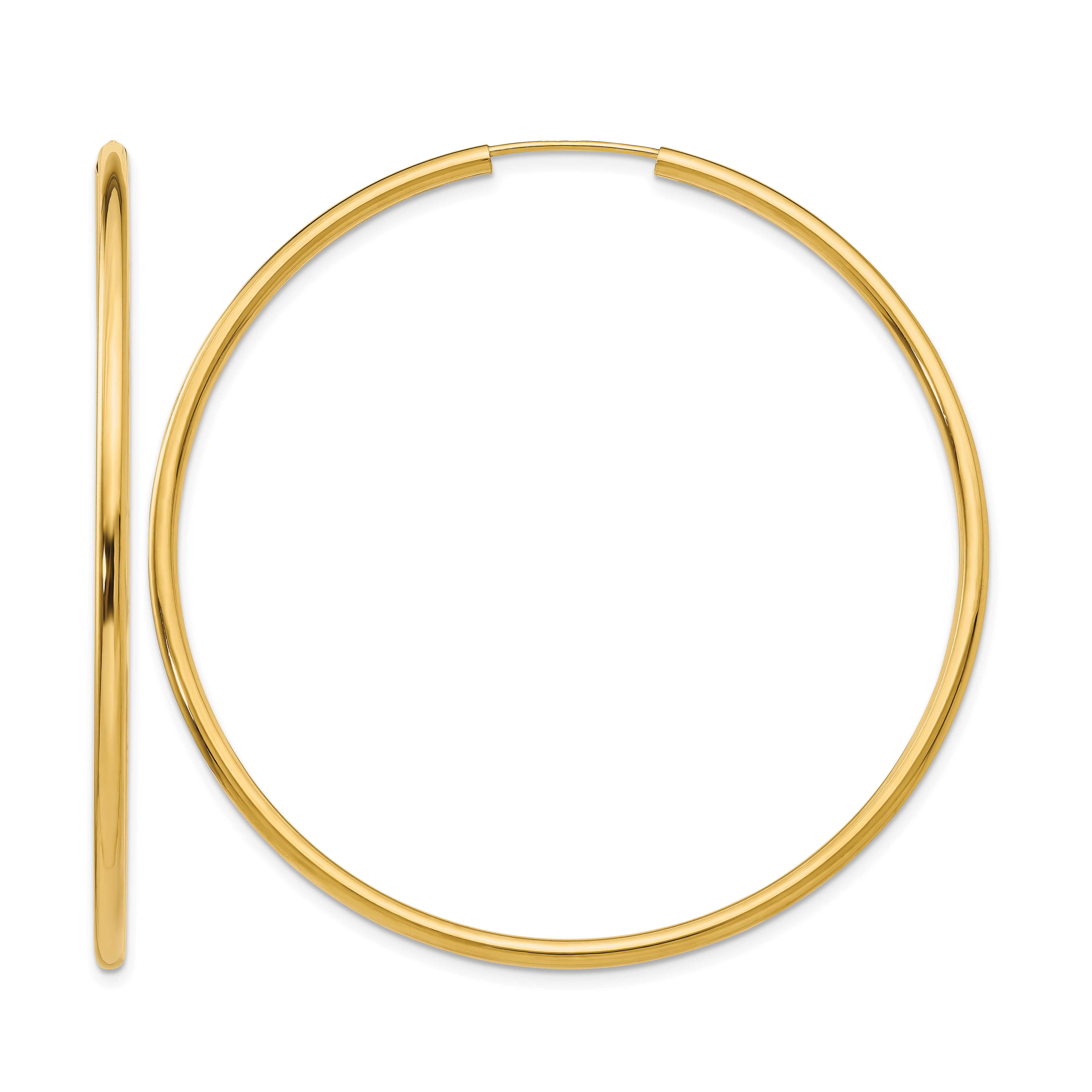 14k Polished Round Endless 2mm Hoop Earrings (H986)