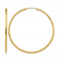 14K Yellow Gold 2x 54mm Polished Round Endless Tube Hoop Earrings view 1
