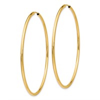 14K Yellow Gold 2x 60mm Polished Round Endless Tube Hoop Earrings view 2