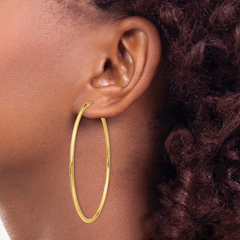 14k Polished Round Endless 2mm Hoop Earrings (H987)