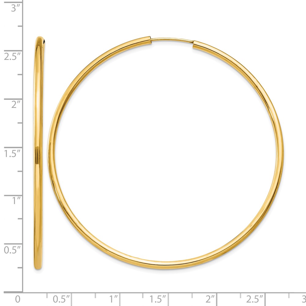 14k Polished Round Endless 2mm Hoop Earrings (H987)
